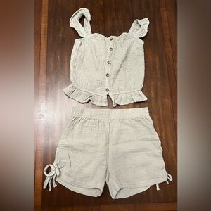 Chillipop Ruffled Button-Up Top‎ and Shorts Set-Green Sage-NWOT
